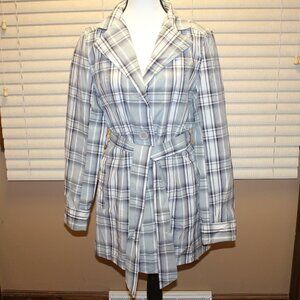 JOUJOU PLAID LONG LINED JACKET WITH BELT WOMENS SZ L